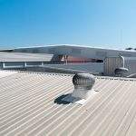 Architectural detail of metal roofing on commercial construction